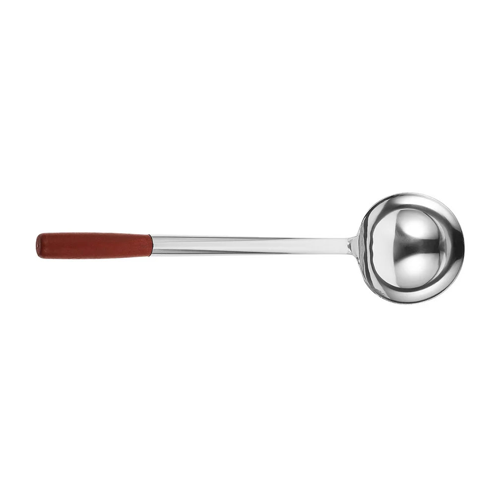 

Wood Handle Wok Ladle Stainless Steel Cooking Spoon Large Scoop Kitchen Stirring Serving Spoon for Soup Fried Rice Kitchen