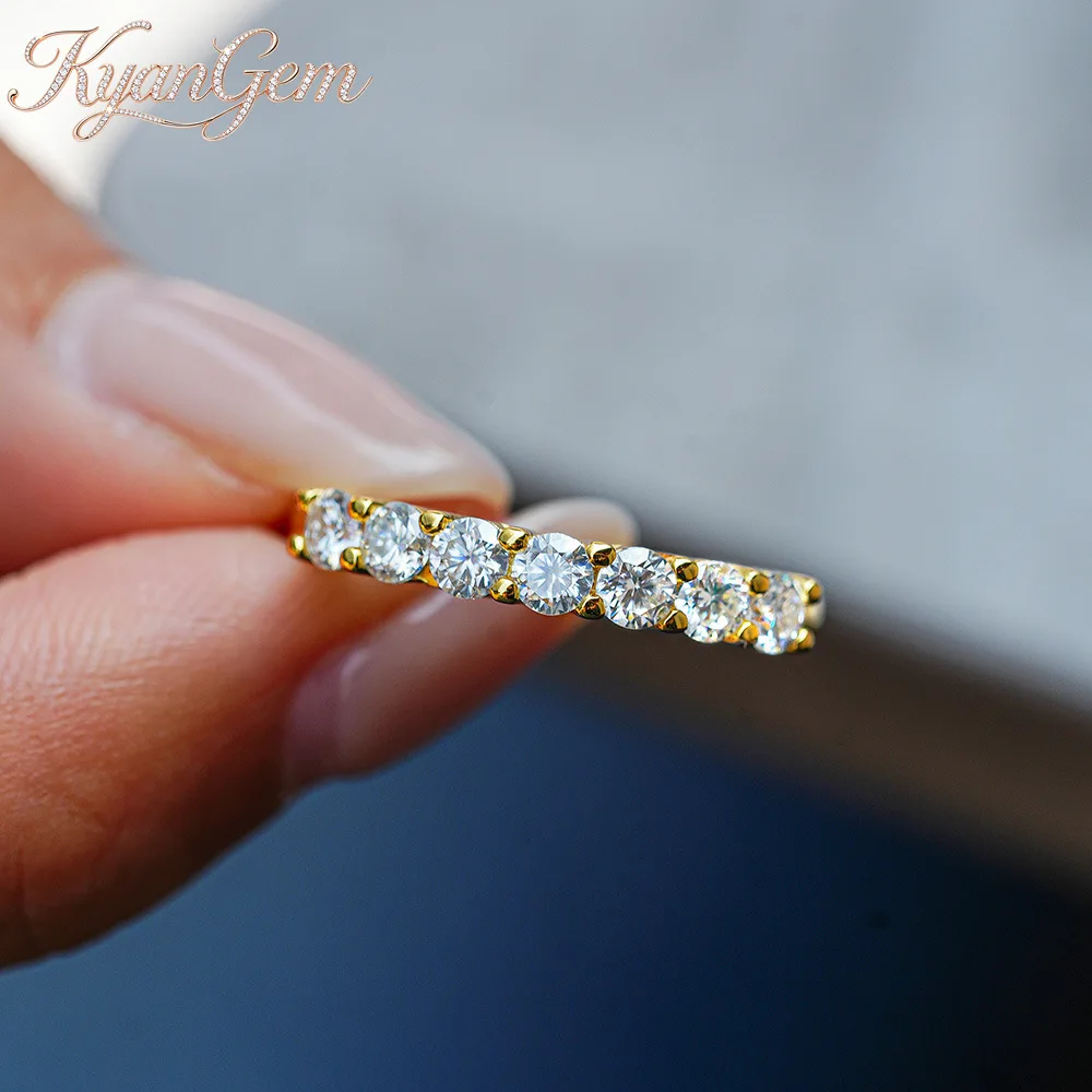 KyanGem Elegant Seven-Diamond Row 100%18K Gold Ring 0.7 Carat Moissanite Rings for Women Exquisite Jewelry Gifts GRA Certified