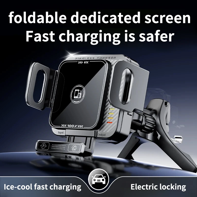 New Mini Foldable Phone Car Wireless Charging Stand with Dual Screen 90-Degree Rotation Auto Landscape for Vehicles