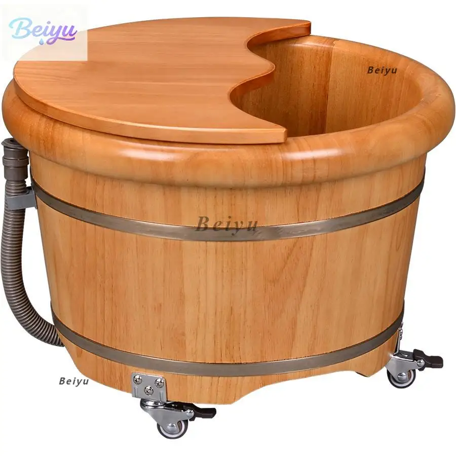 Foot bucket Wooden Household with wheels with drainage Foot bath bucket Over calf Wooden   massage basin