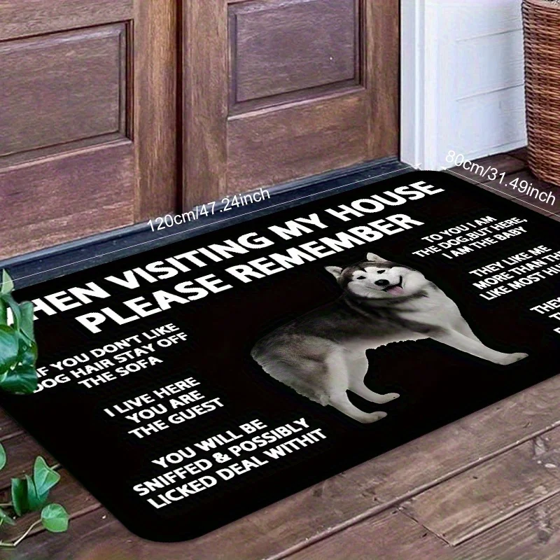 Husky Dog Rug Velvet Flannel Printed Floor Mat Funny Pet Warning Design Decorative Carpet Home Entryway Decor