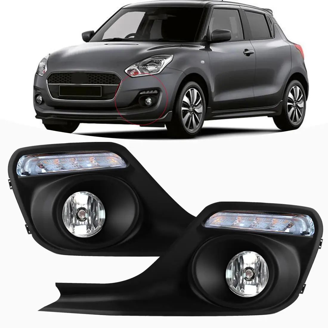 For Suzuki Swift 2018 2019 Car Front Fog Lamp LED Daytime Running Lights DRL Turn Signal Lamp with Wire Switch 12V Accessories