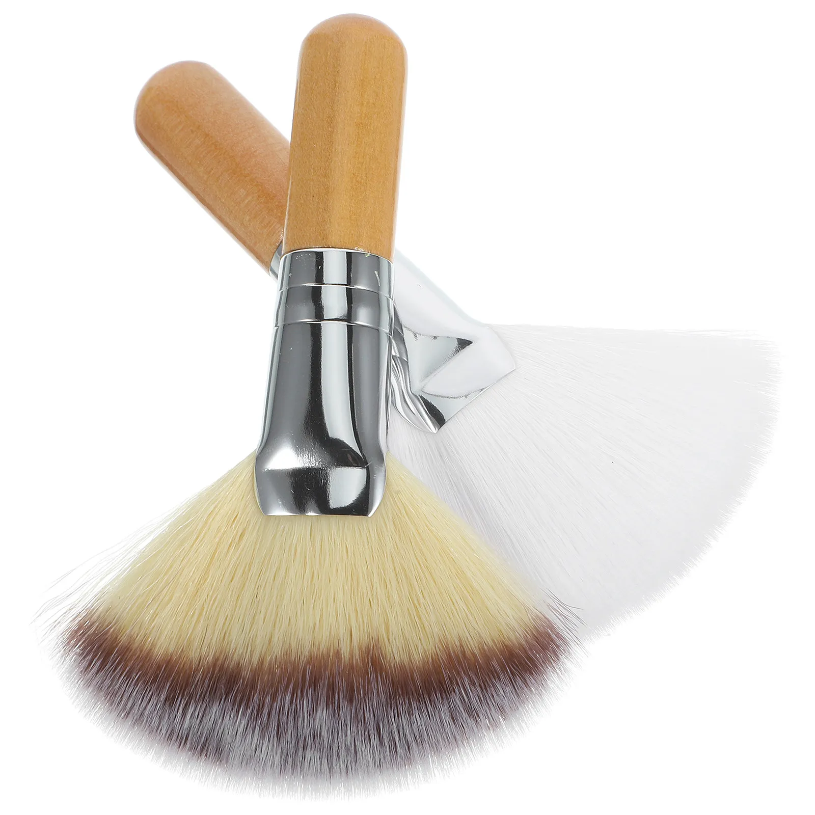 2 Brochas de Maquillaje Faciales Elegantes en Forma de Abanico para Base, Colorete, Polvo Suelto, Polvo Fijador, Iluminador, Textura Fina, Cerdas Suaves