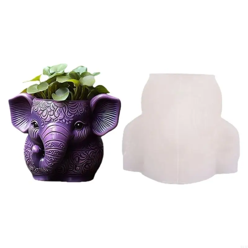 

91AF Elephant Shaped Silicone Planter Mold Suitable for Resin Jewelry Crafting and Pots Flexible Silicone Texture