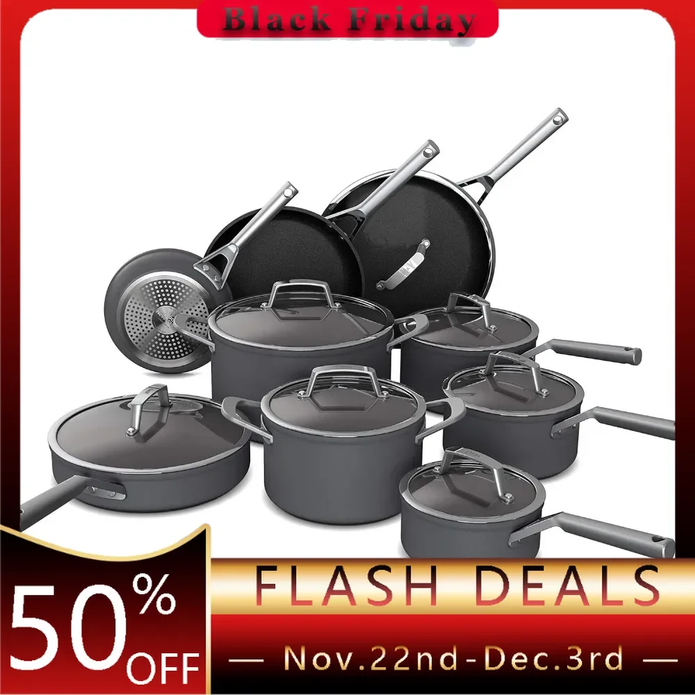 12-Piece Cookware Set, Fry Pan, Sauce Pan, Sauté Pan, Glass Lid, Stock Pot, Foodi NeverStick Premium, Kitchen Cookware Set