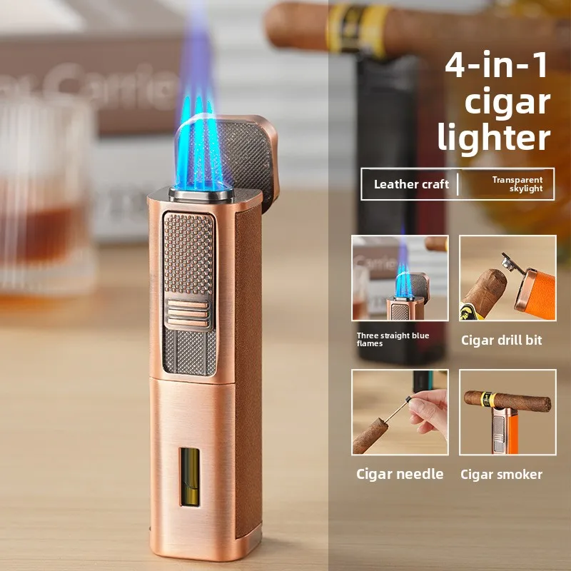 New 4-in-1 Three-prong Direct-injection Blue Flame Lighter Multi-functional Direct-injection Cigar Lighter Creative Personality - view 5