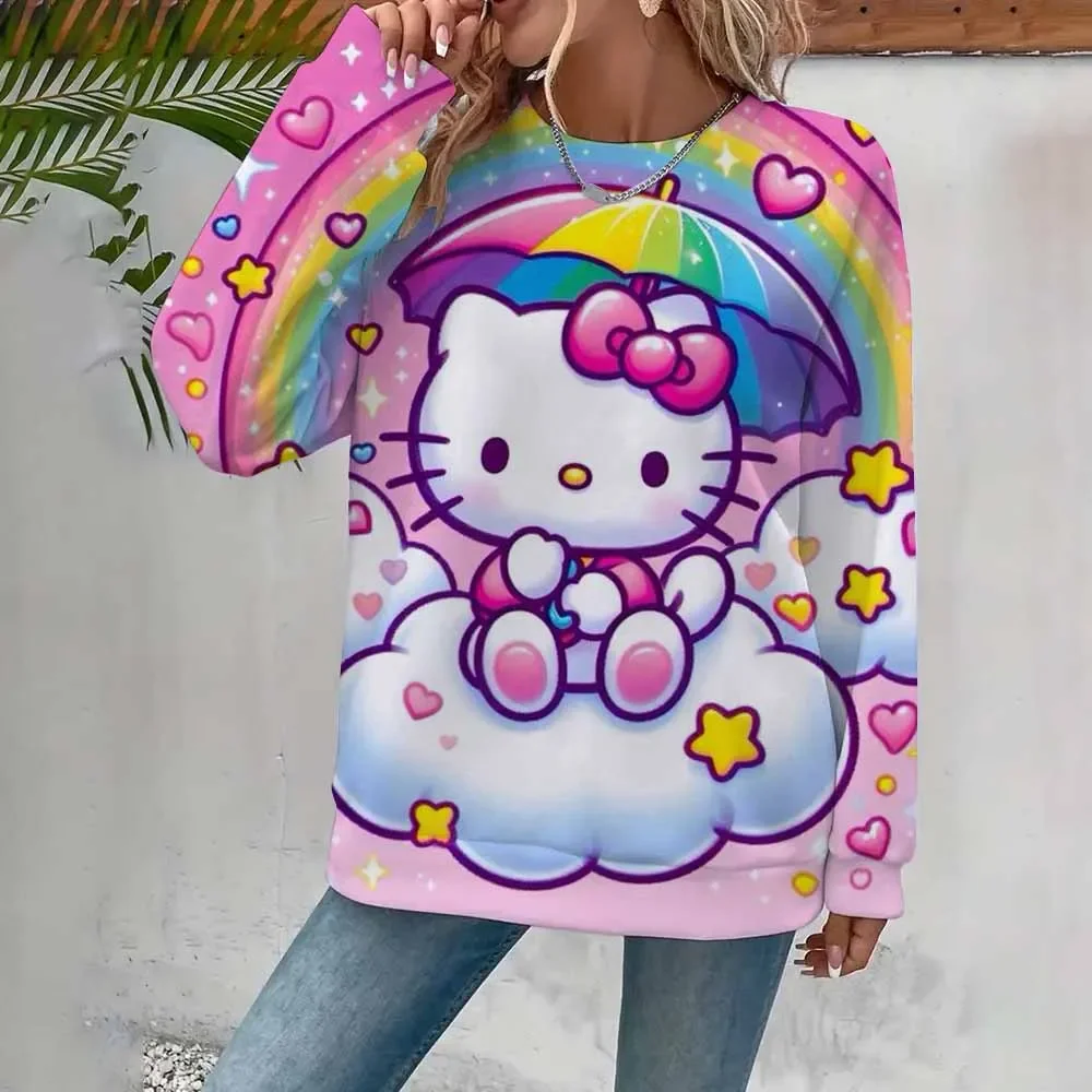Halloween Printed Hello Kitty Comfortable Hoodie Ladies Casual Fashion Ladies Loose Top Personalized Pullover