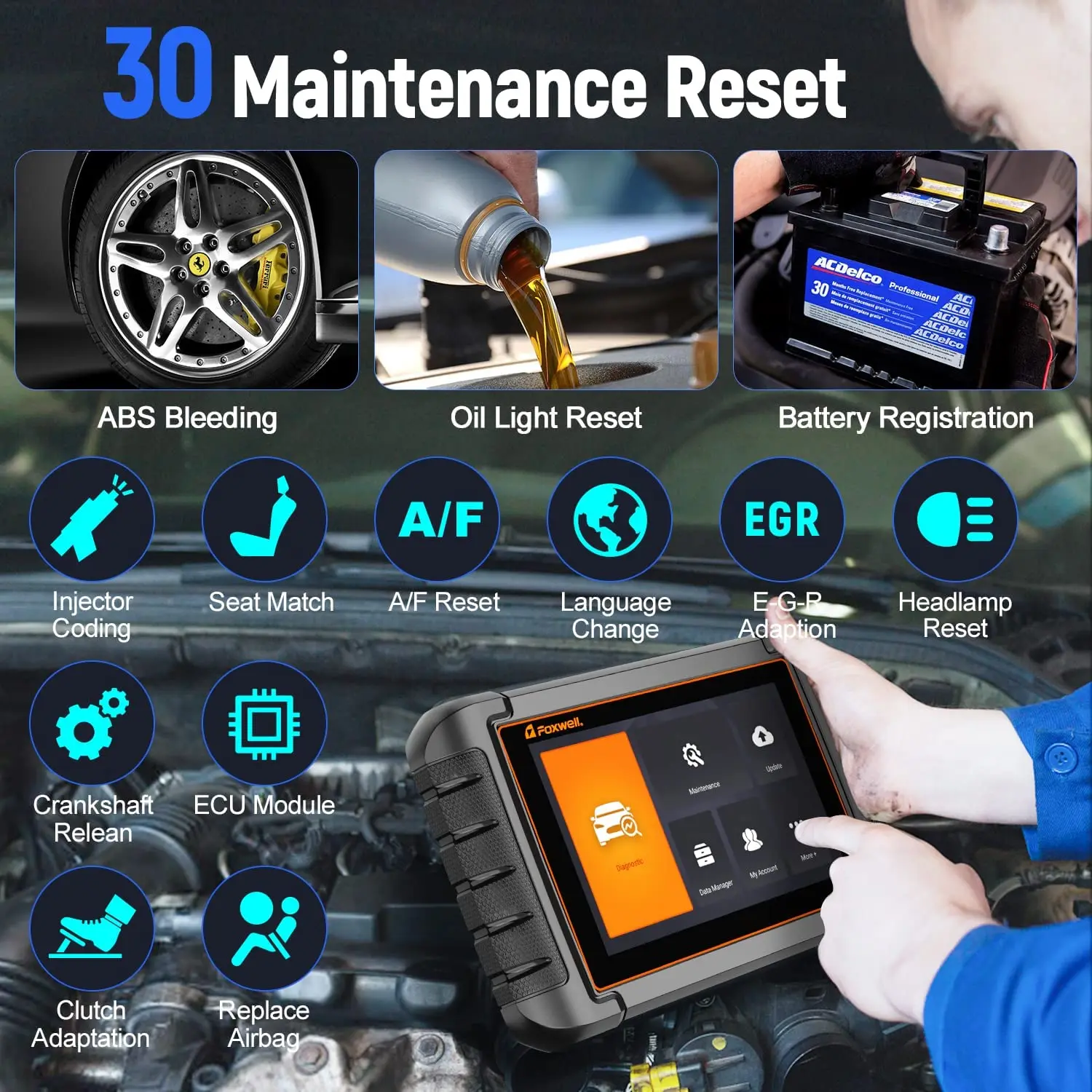 FOXWELL NT809 OBD2 Scanner Automotive Scanner Bidirectional Active Test 30 Reset OBD2 Code Reader Professional Diagnostic Tools