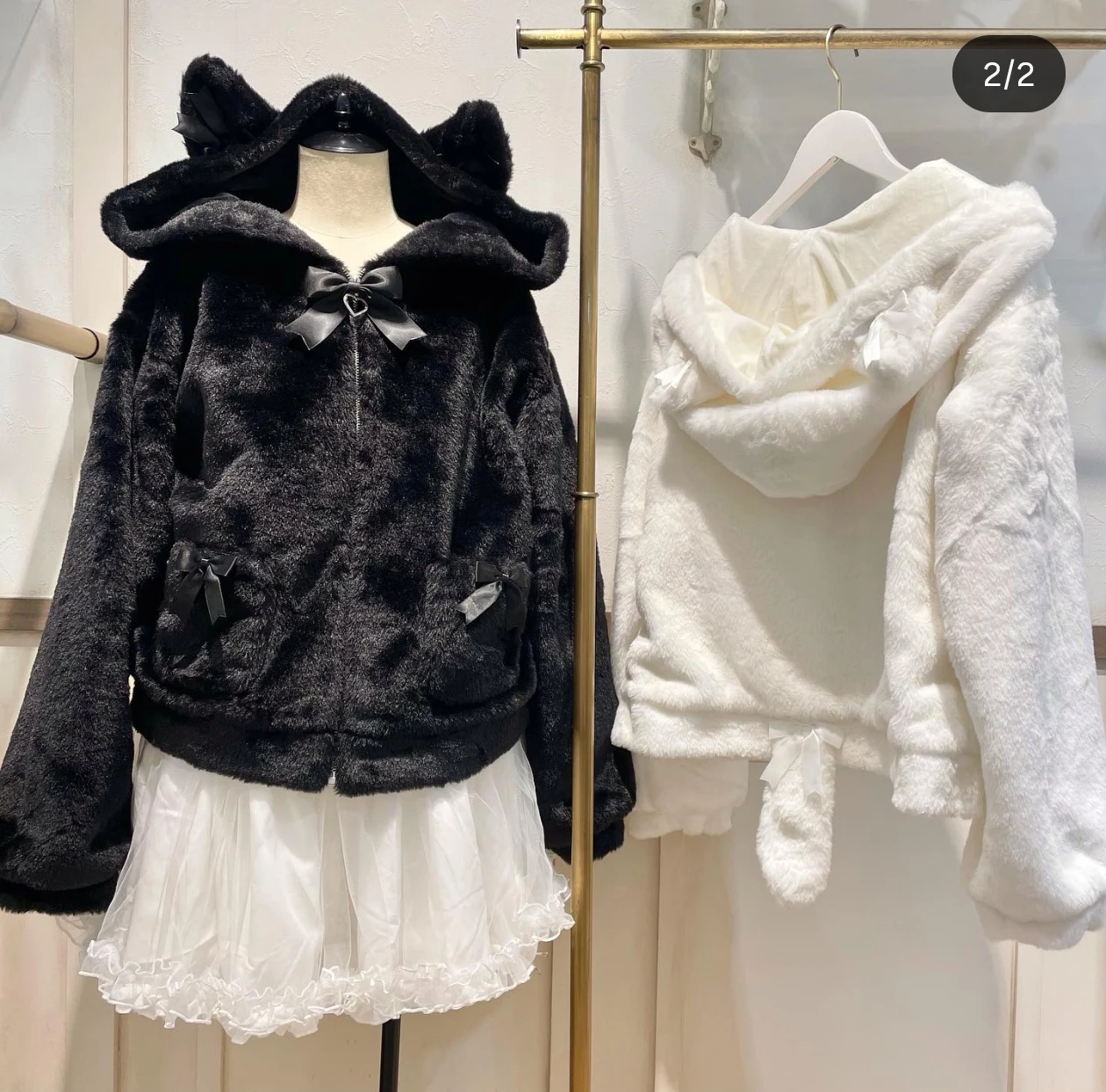 Japanese Style Cute Fluffy Tuer Hooded Jacket Sweet Girl Solid Color Long Sleeve Cat Ears Zipper Faux Fur Coat for Women Winter