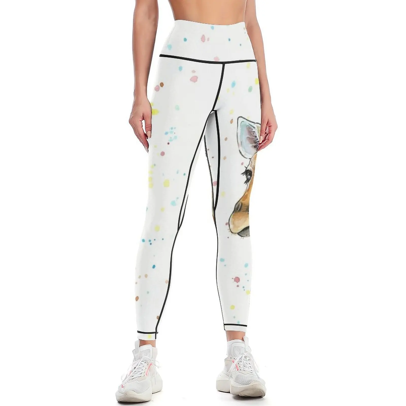 

Baby Giraffe with Hearts Watercolor Animal Leggings Training pants sports woman gym Women's high waist Womens Leggings