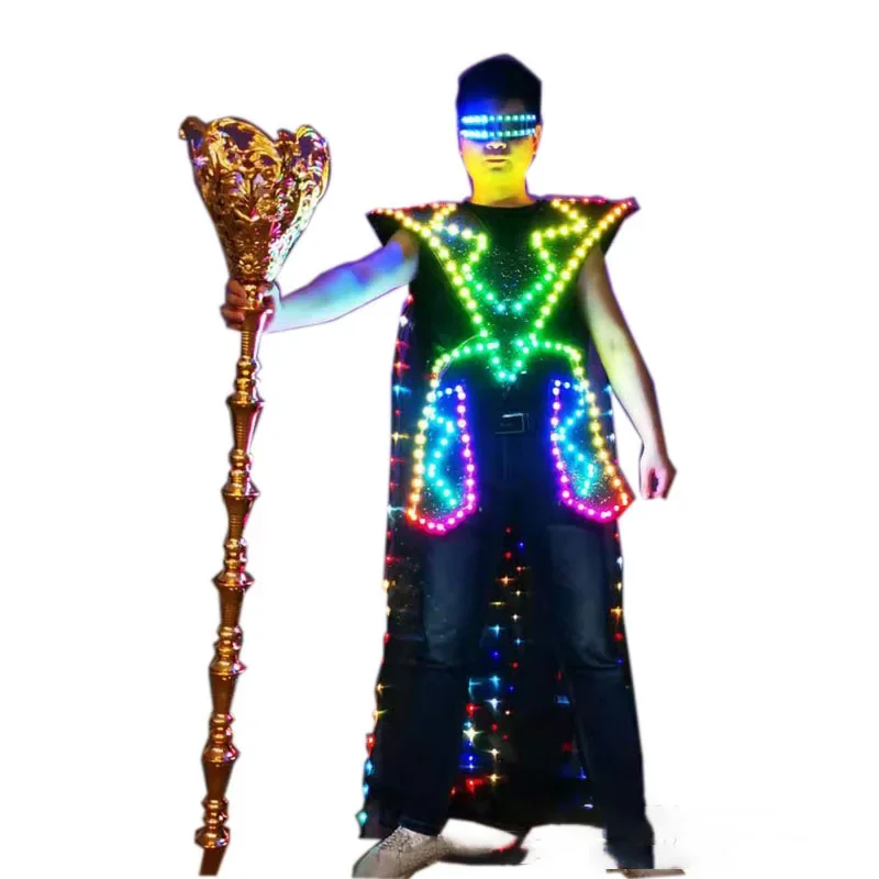 Party Light Up Clothing Men Luminous Cape Circus Nightclub LED Tron Dance Wear Halloween Costume Rave Outfit Stage Cloak Fancy