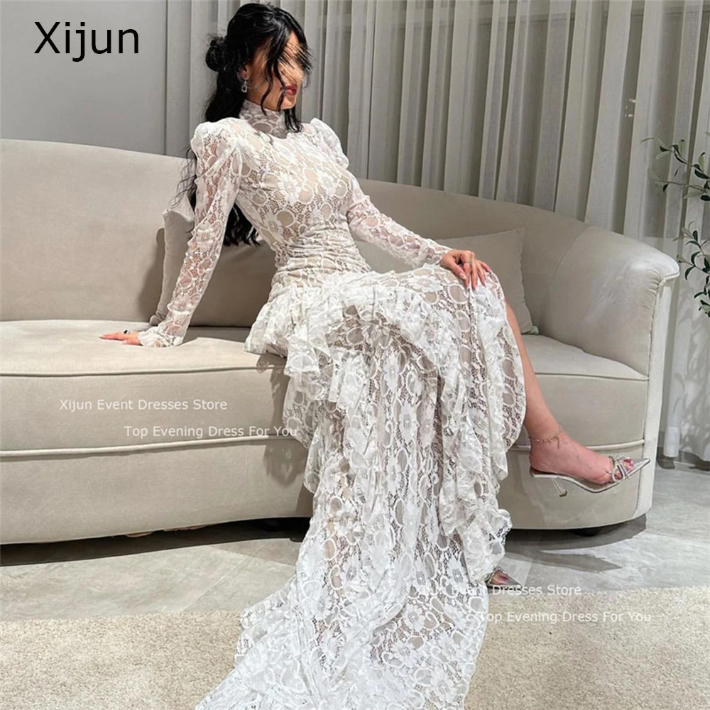 Xijun Elegant Ivory Wedding Dresses Saudi Arabric Lace Flowers A-Line Bridal Gowns Formal Prom Dresses Saudi Arabric Backless