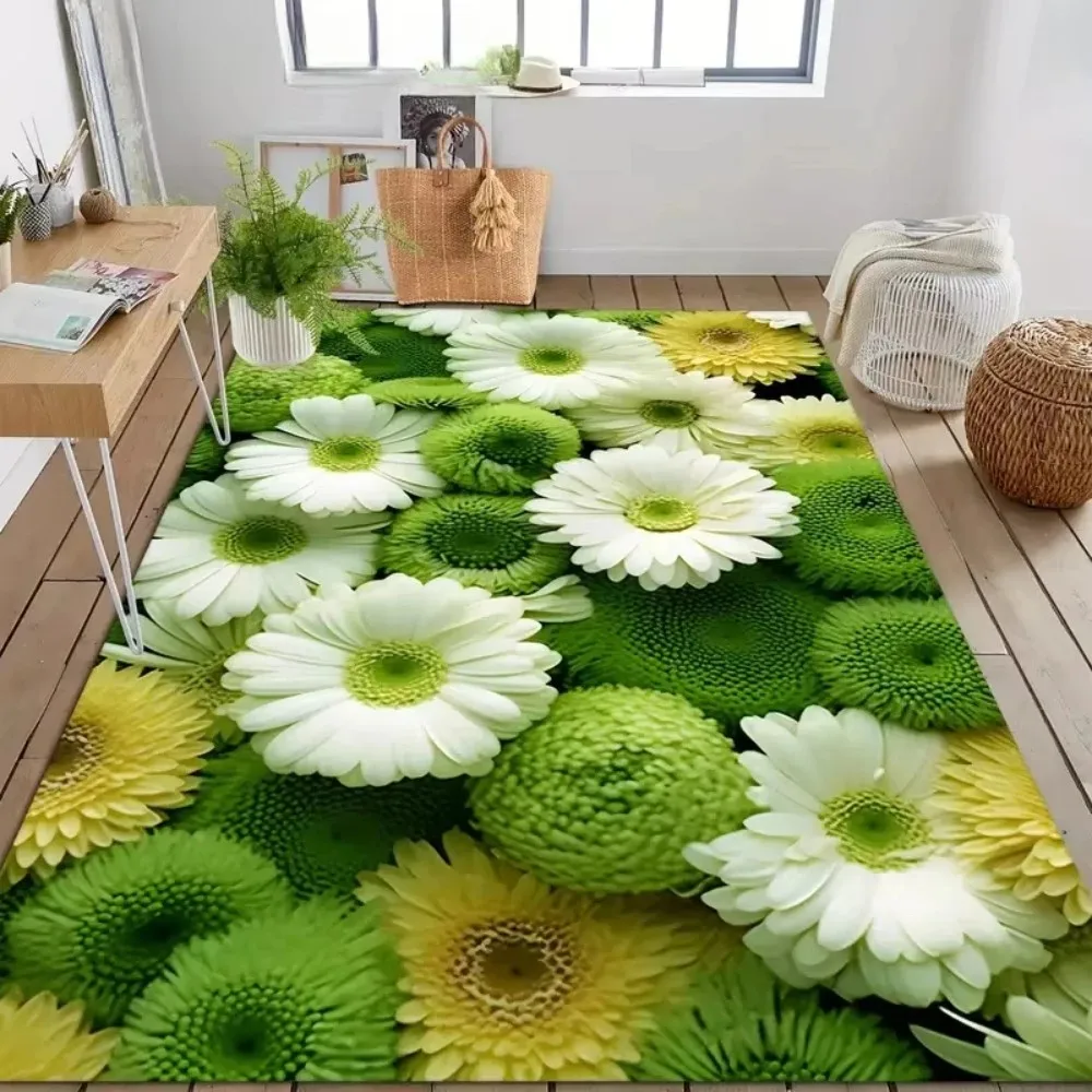 Non-slip Daisy Floral Rug, Washable Soft for Living Room Bedroom Garden Patio Decor