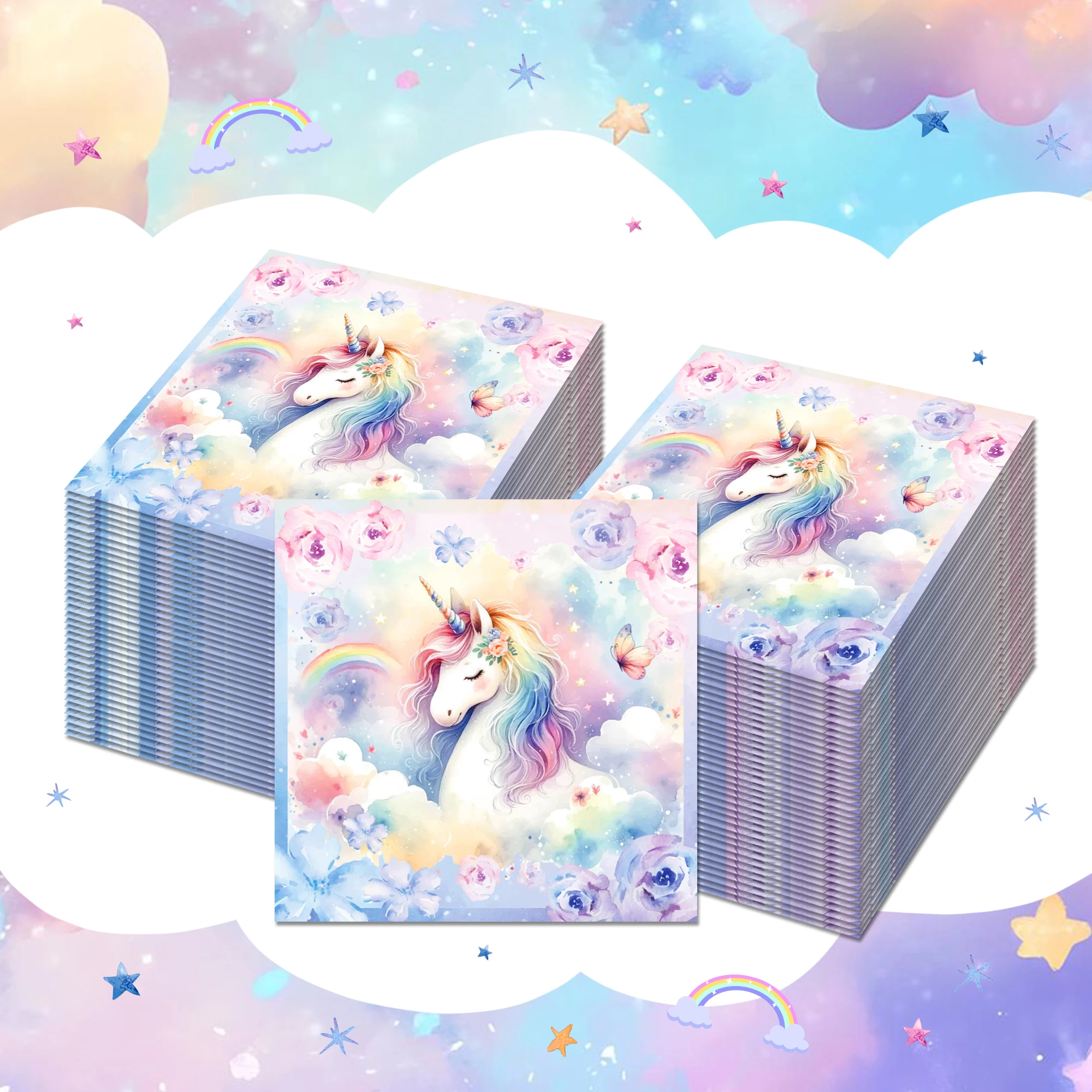 Einhorn Einweggeschirr Teller Servietten Tischdecke Cupcake-Ständer für Geburtstagsdekoration Partyzubehör – Detail 9