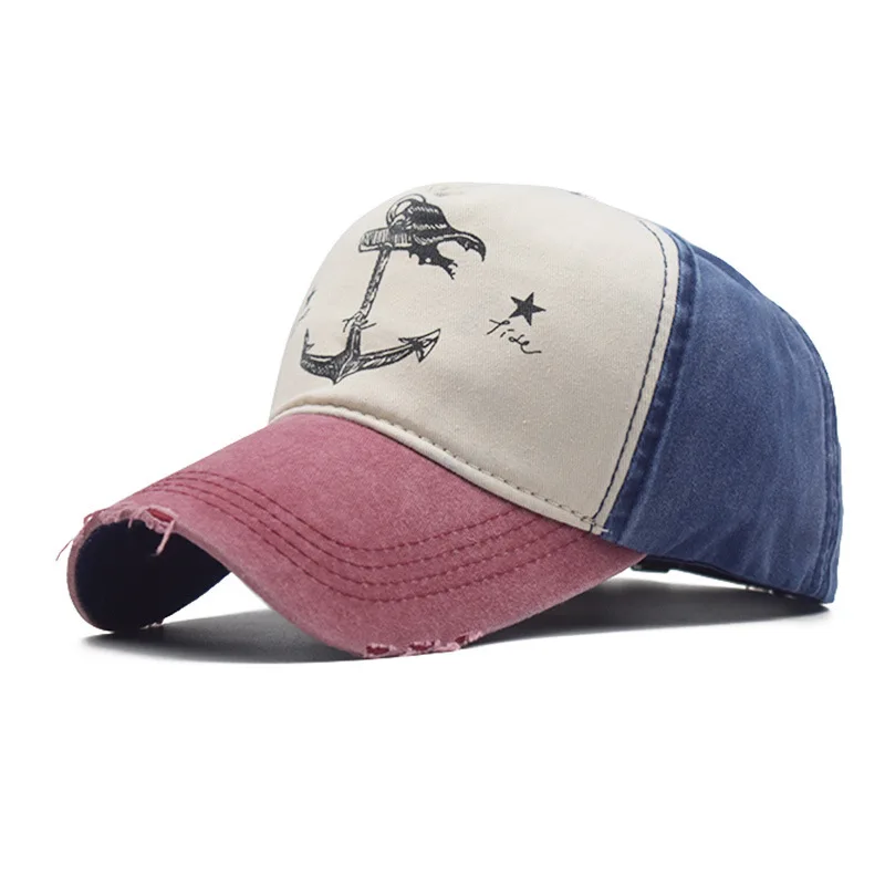 

Large Letter Embroidered Anchor Print Sun Hat Washed Vintage Coated Baseball Cap Snapback Hat