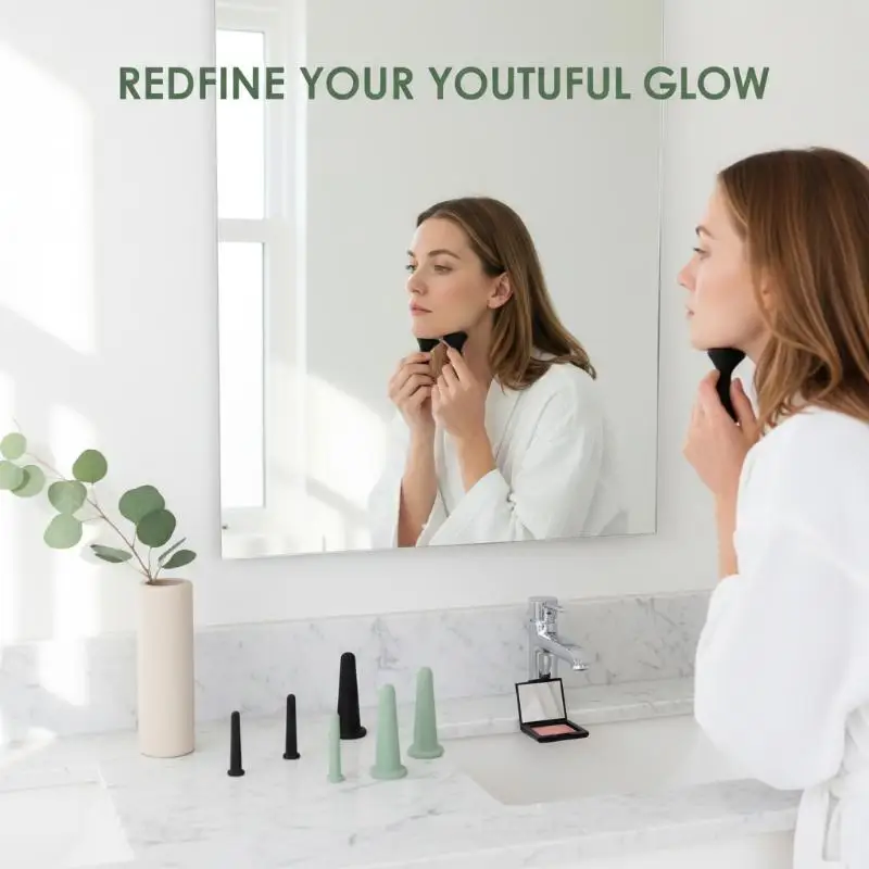 Silikon-Vakuum-Schröpfgläser für Massage, Anti-Aging Gesichts- und Hals-Saugbecher, Hautstraffung, Gua Sha Anti-Falten-Massage