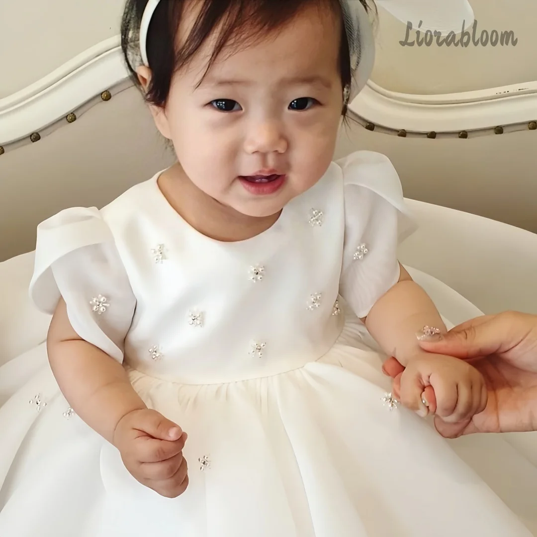 

White Embellished Evening Gown Classic Flower Girl Dress Casual Skirt Girls' Prom Dress Short Reception Dress