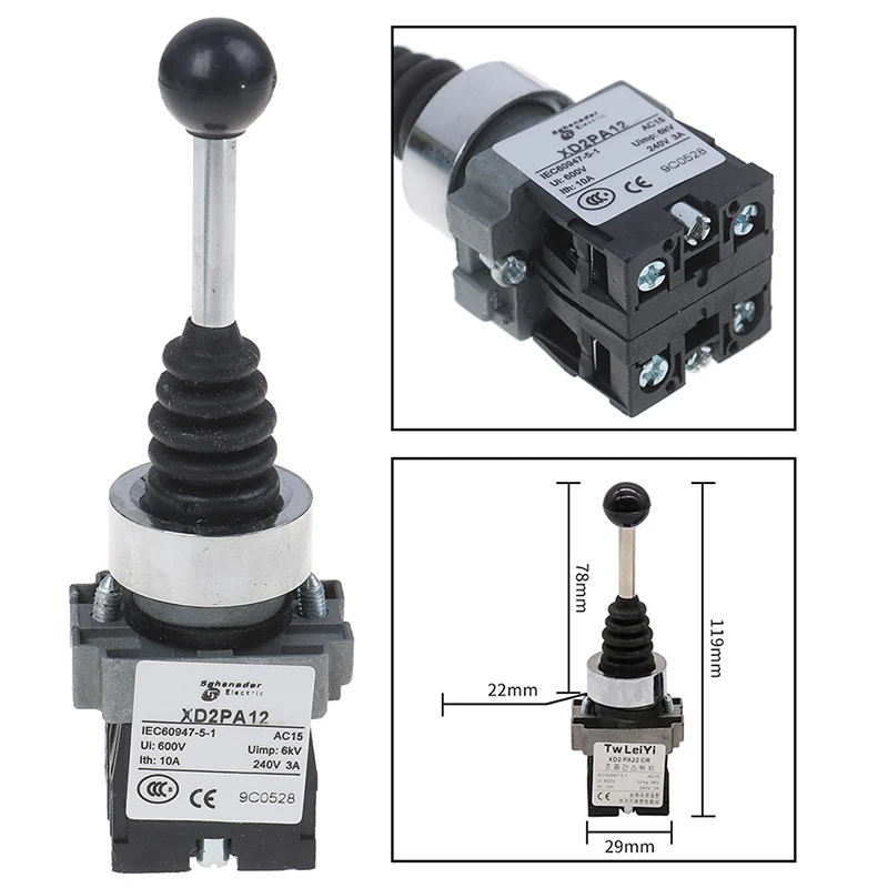 2NO 2 Positions XD2-PA12 XD2-PA22 Cross Push Button Switch Latching Self-locking Joystick Switch Dropshipping