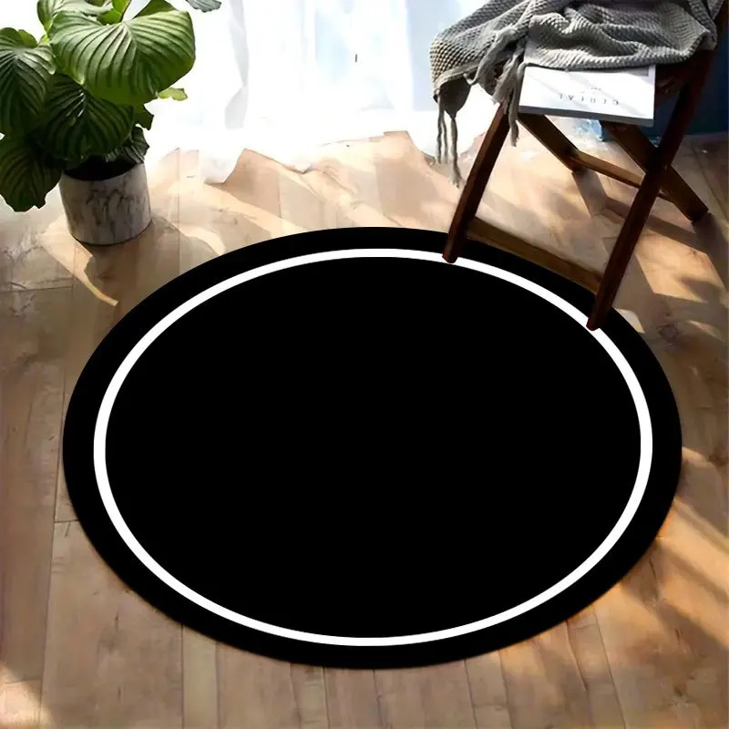 Simple black and white pattern Flannel-printed round floor mats are slip-resistant Suitable living room terrace garden carpets