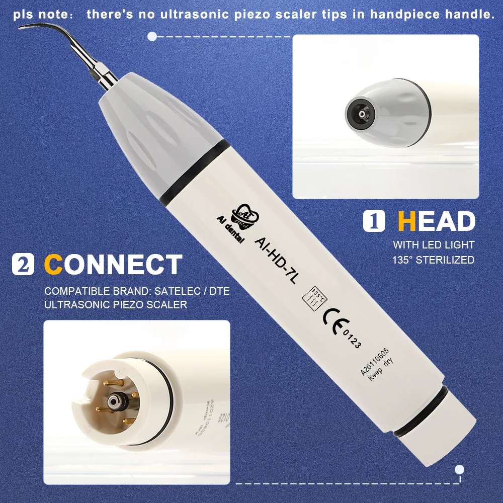 Dental Ultrasonic Piezo Scaler Handpiece  HD-7L/HW-5L With Led  HD-7H/HW-3H Without Led Fit Original Handle Teeth Whitening