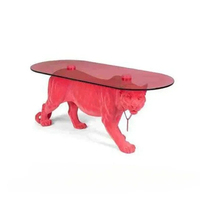 Modern Simple and Light Luxury FRP Animal Tea Table Pink Leopard Tempered Glass Tea Table
