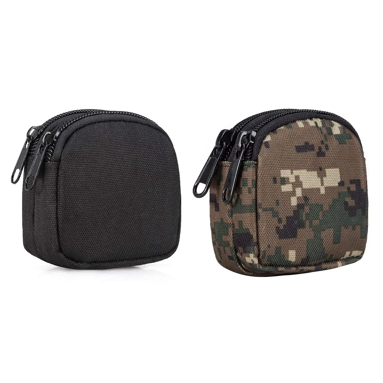 

2 Pcs Small Outdoor Pouch,Mini Purse Organizer Army Molle Gear Waterproof Dual Layer Pockets - Black & Digital Camo