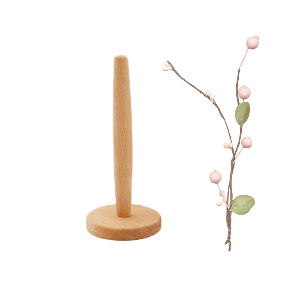 

Paper Towel Holder Rust Proof Non Toxic Countertop Roll Bead Design Wooden Thick Base Tissue Dispenser