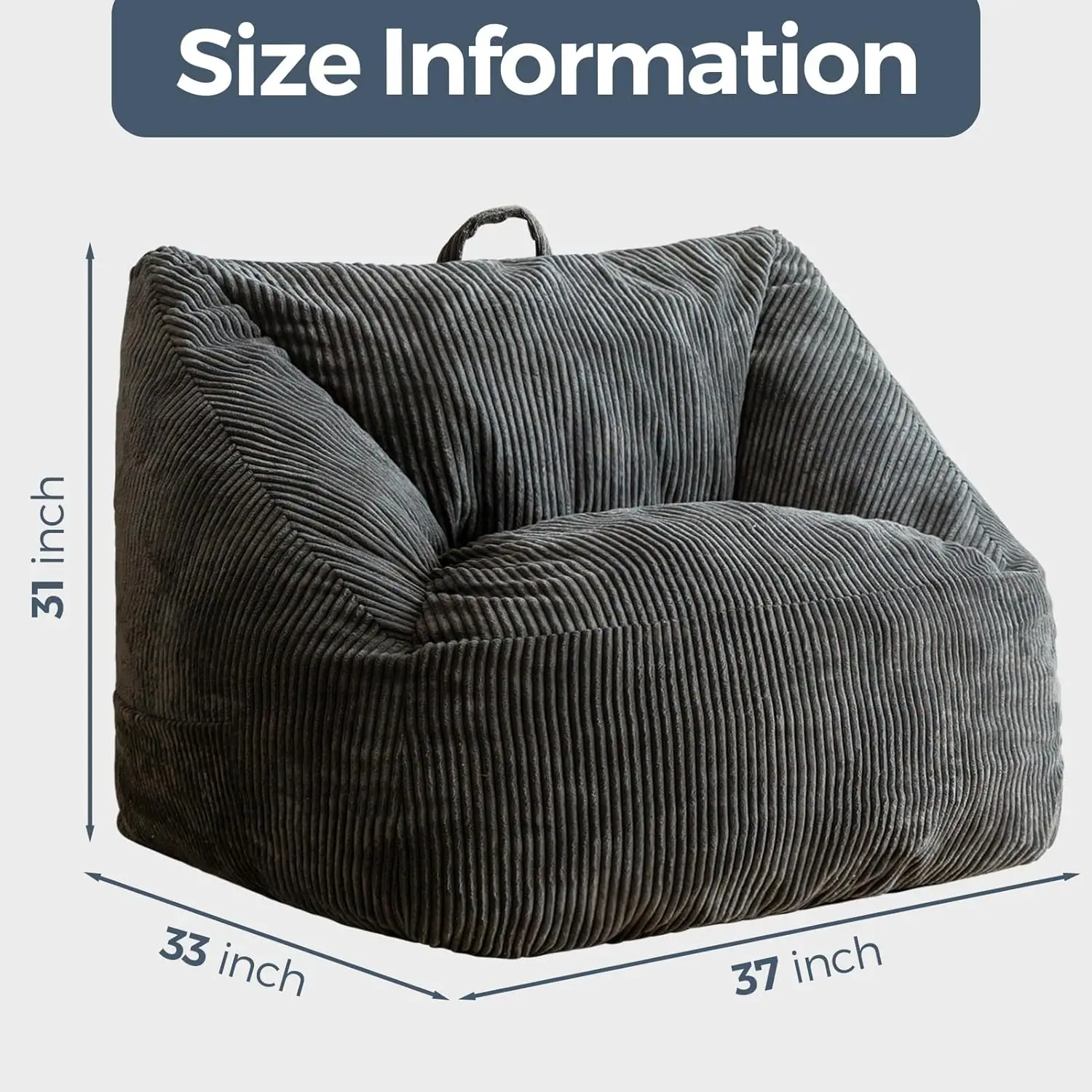 MAXYOYO Bean Bag Chair, Floor Sofa with Handle, Bean Bag Chairs for Adults and Kids, Teens Living Room Bean Bag