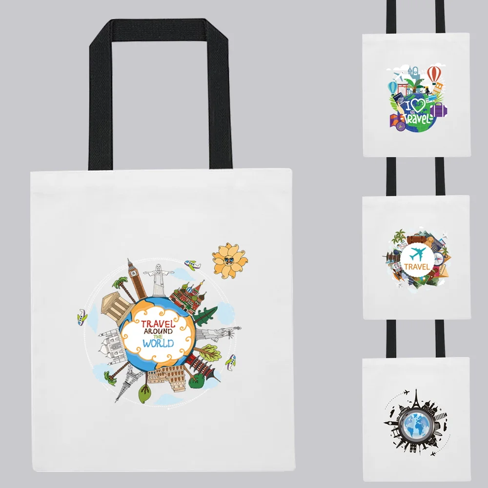 

Reusable Shopping Bags for Groceries Student Canvas Bags Foldable Travel Pattern Women's Travel Shoulder Bags Large Handbag