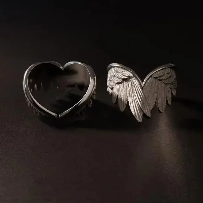 Anillo Retro con alas de Ángel para mujer, Color plateado, Punk, gótico, anillo abierto ajustable, joyería, accesorios Unisex, regalos al por mayor