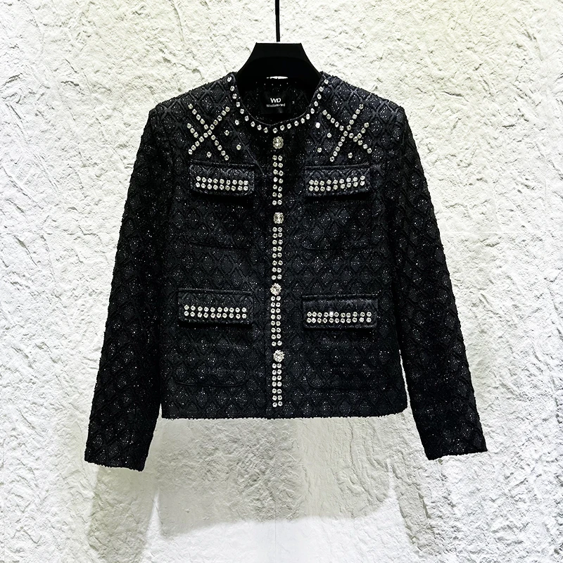 Heavy Industry Diamond Studded Short Jacket Men's Plaid Design Jacket Stand Collar Social Banquet Stage Performance Costumes