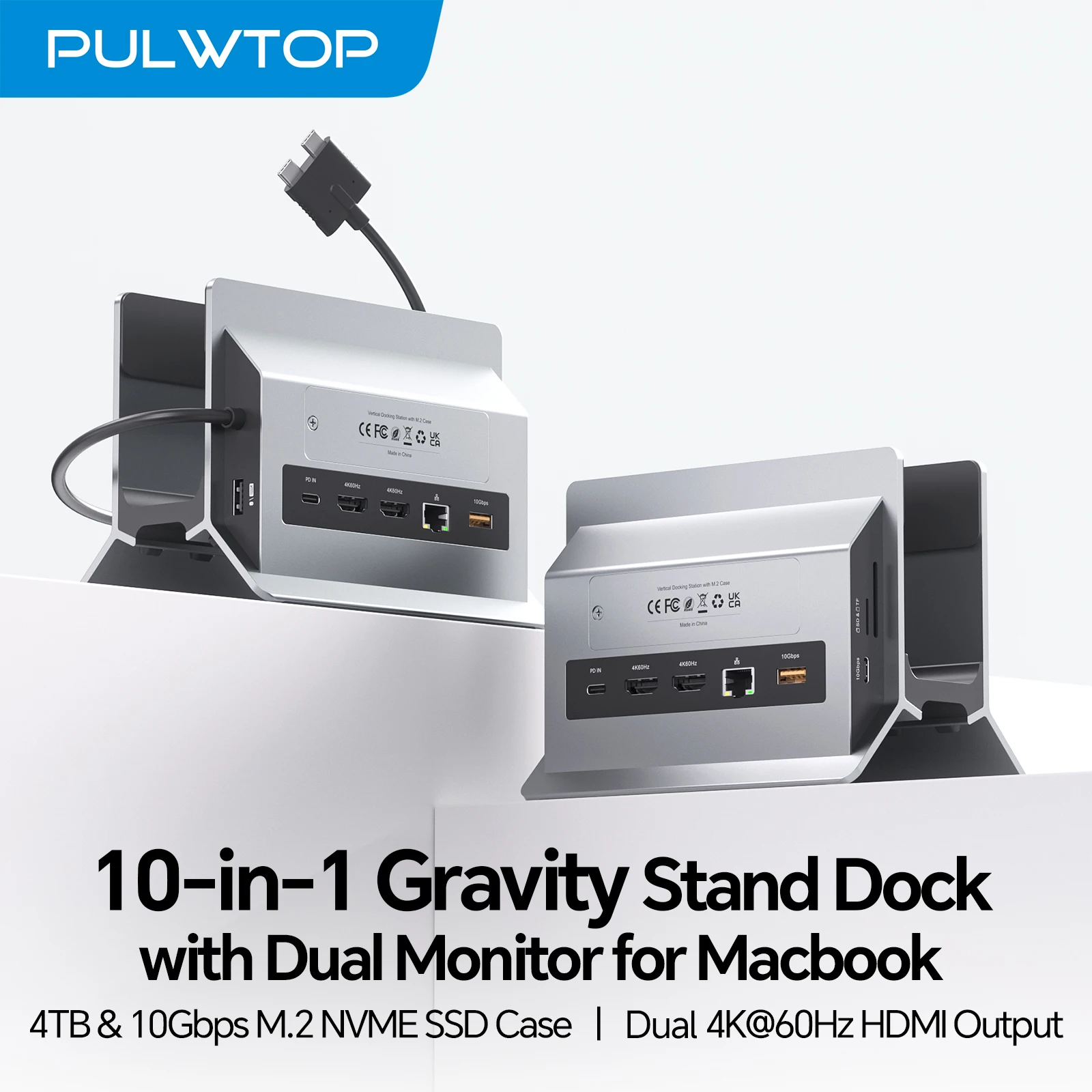 PULWTOP MacBook Pro Docking Station Dual Monitor with 2 HDMI 4K60Hz, USB A/C 10Gbps, PD, Ethernet, with MacBook Pro Air M3 M4 M5