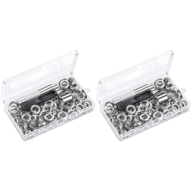 

A25F-240 Sets Grommet Eyelets Tool Kit, Grommet Kit 1/2 Inch Eyelets With Tools And Storage Box Silver