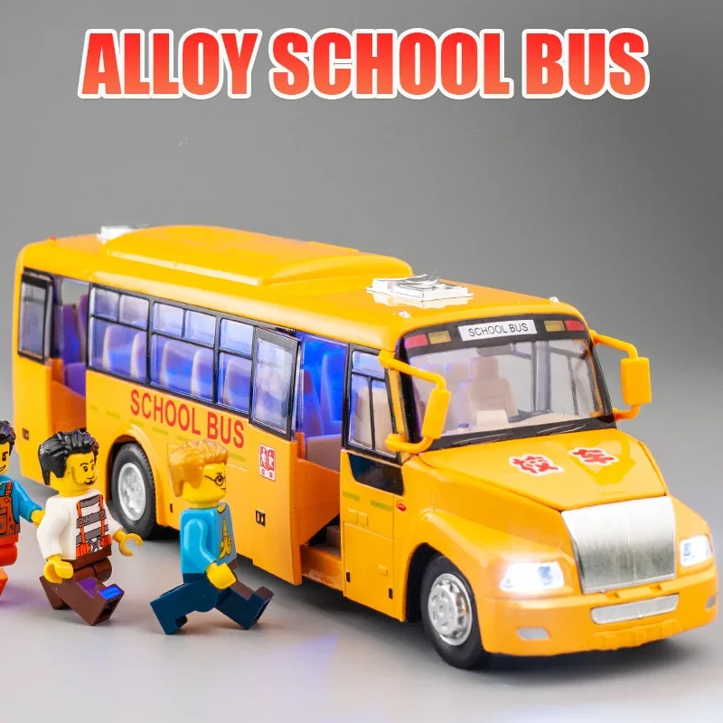 Alloy America School Bus Model Diecasts Metal Toys Student Bus Car Vehicles Model Simulation Sound and Light Boy Kids Gifts
