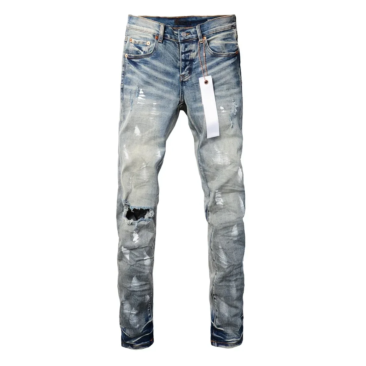 Purple ROCA Brand jeans with top street paint holes and blue ground white Fashion Repair Low Rise Skinny Denim pants