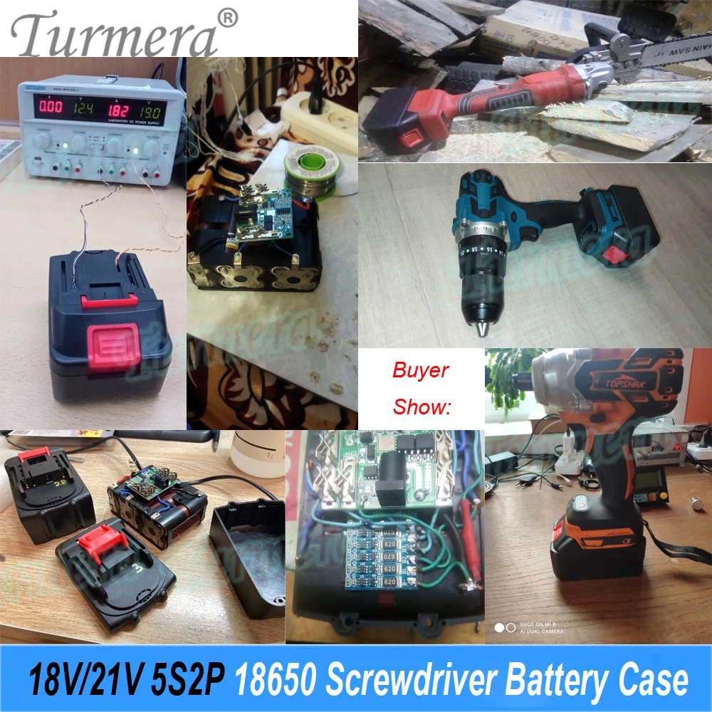 Turmera 18V 21V Screwdriver Kit Case 5S1P 5S2P 5S3P 18650 Battery Holder 5S 35A BMS Weld Nickel Use in 3Ah to 9Ah Electric Drill