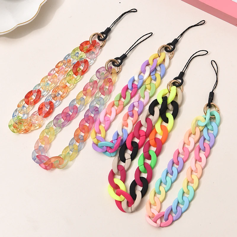 Fashion Trendy Colorful Acrylic Spring Ring Mobile Phone Chain For DIY Women Anti-Lost Telephone Strap Lanyard Jewelry