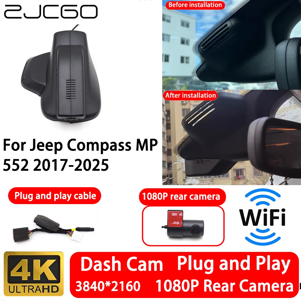for Jeep Compass MP 552 2017-2025 4K 2160P Front Rear Camera Dash Cam Wifi Plug and Play Video Recorde Loop Recording