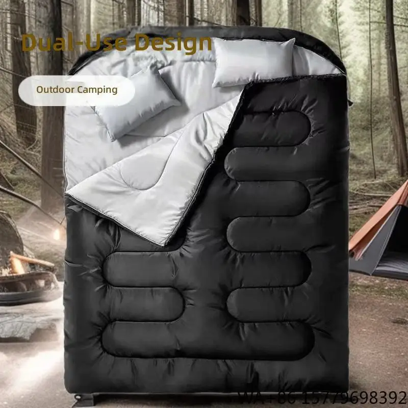 Envelope Style Hooded Double Sleeping Bag Extra Wide 2 Pillows Waterproof Winter Camping Adults 2.2m Chunya Spinning Material