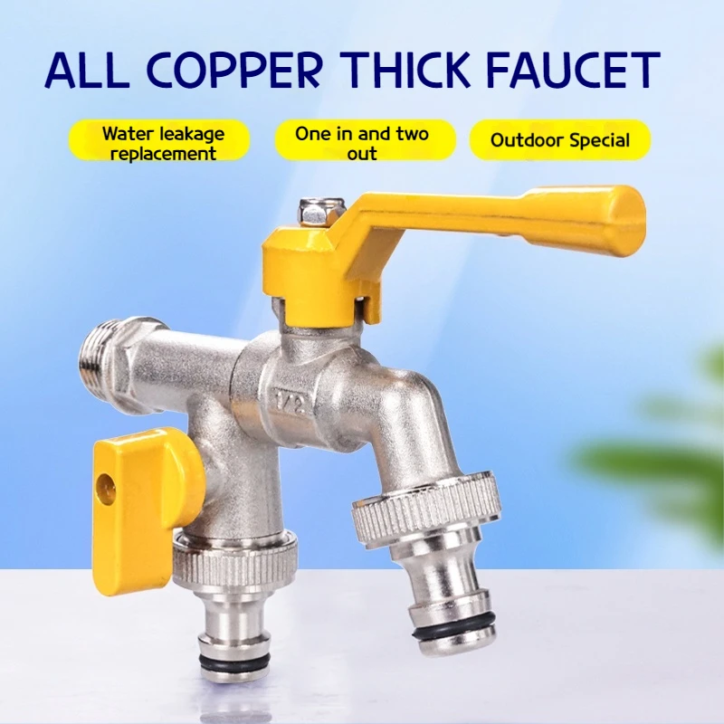 Tmok Outdoor Double Water Tap Faucet Exterior Garden Hose Faucet Adapter 1/2\