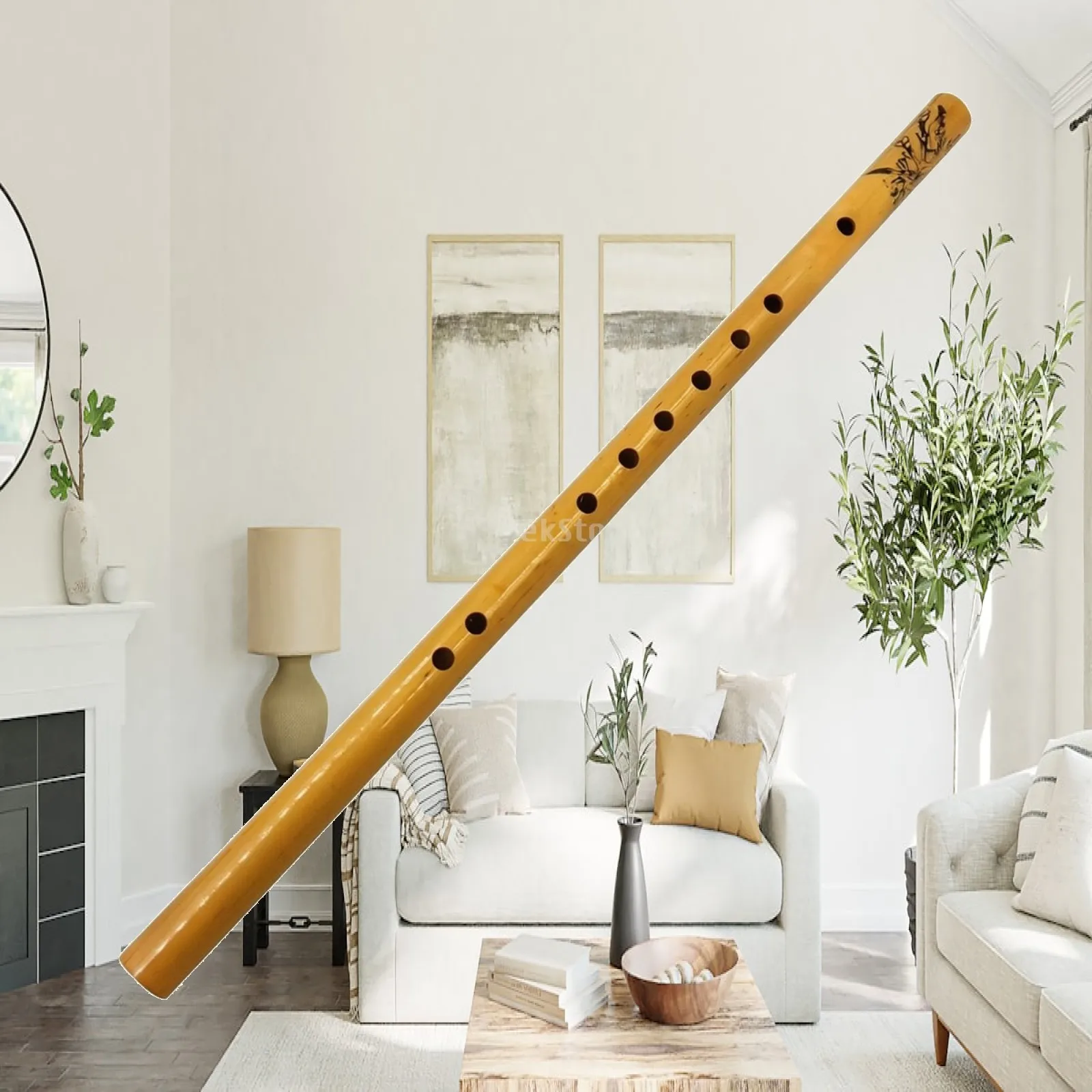 Bamboo Student Flute Woodwind Instrument with Botanical Bird Art Design for Classroom Music Practice and Performance