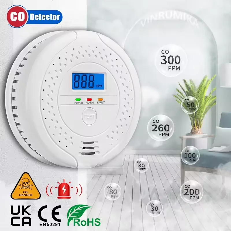 Independent CO Alarm Sensor LED Digital Display Carbon Monoxide Detector AA Battery Powered Sound & Light Warning CO Gas Monitor