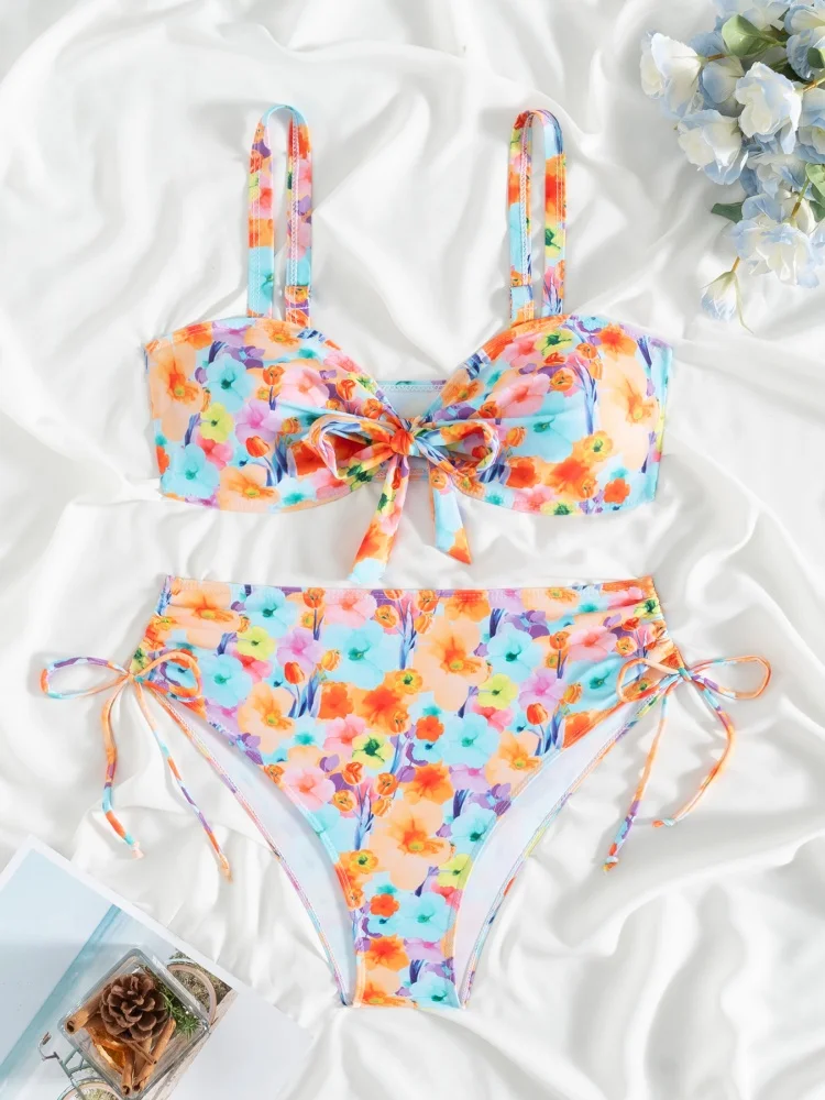 

Bikini Women Swimsuit 2025 New Print Sling V Neck Bikinis Set Sexy Thong Swimwear Summer Two Piece Beachwear Bathing Suit Female