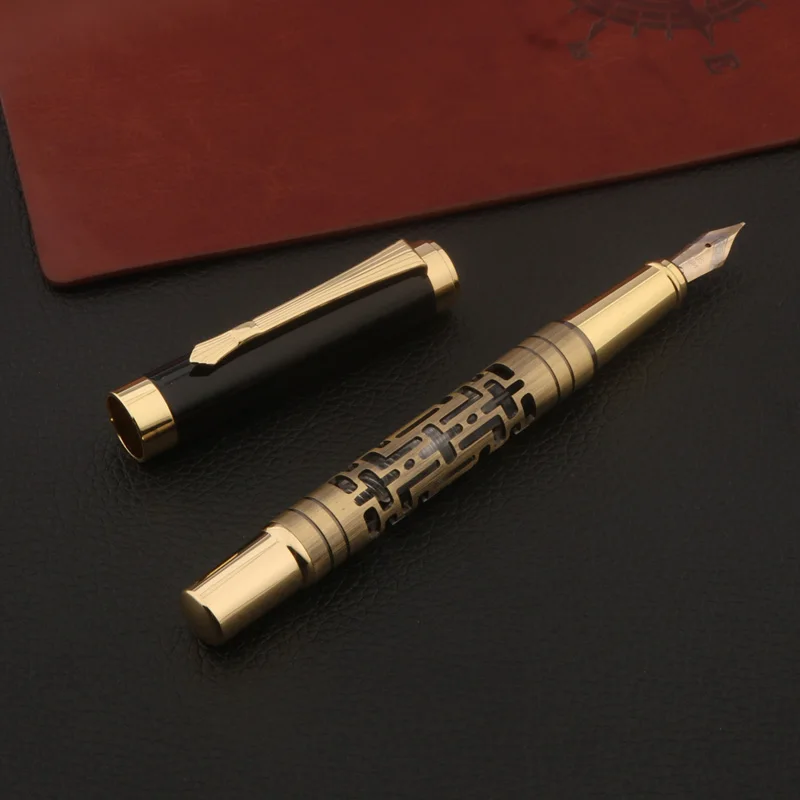 1pc bronze Fountain Pen Hollowing out M Business Office School Supplies Writing Calligraphy pen