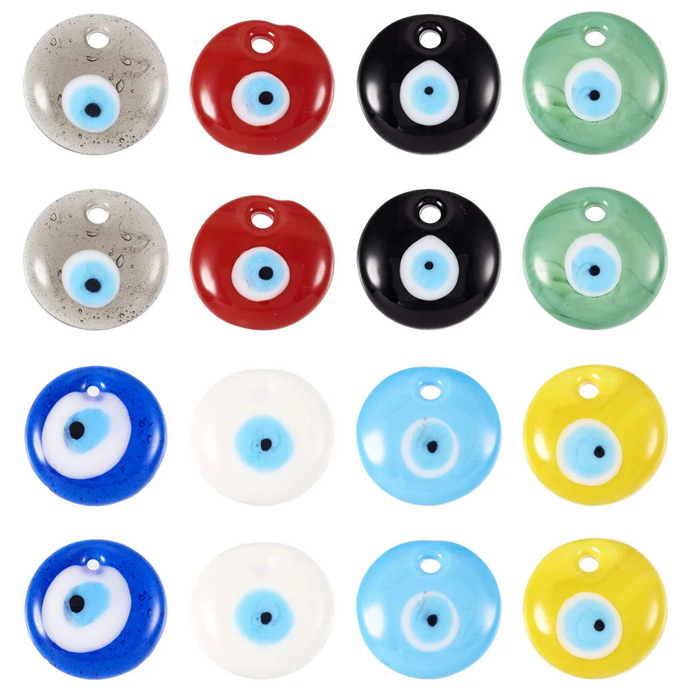 

16Pcs Handmade Flat Round Evil Eye Lampwork Pendants Mixed Color for Jewelry Making DIY Bracelet Necklace Accessories 20x5.5mm