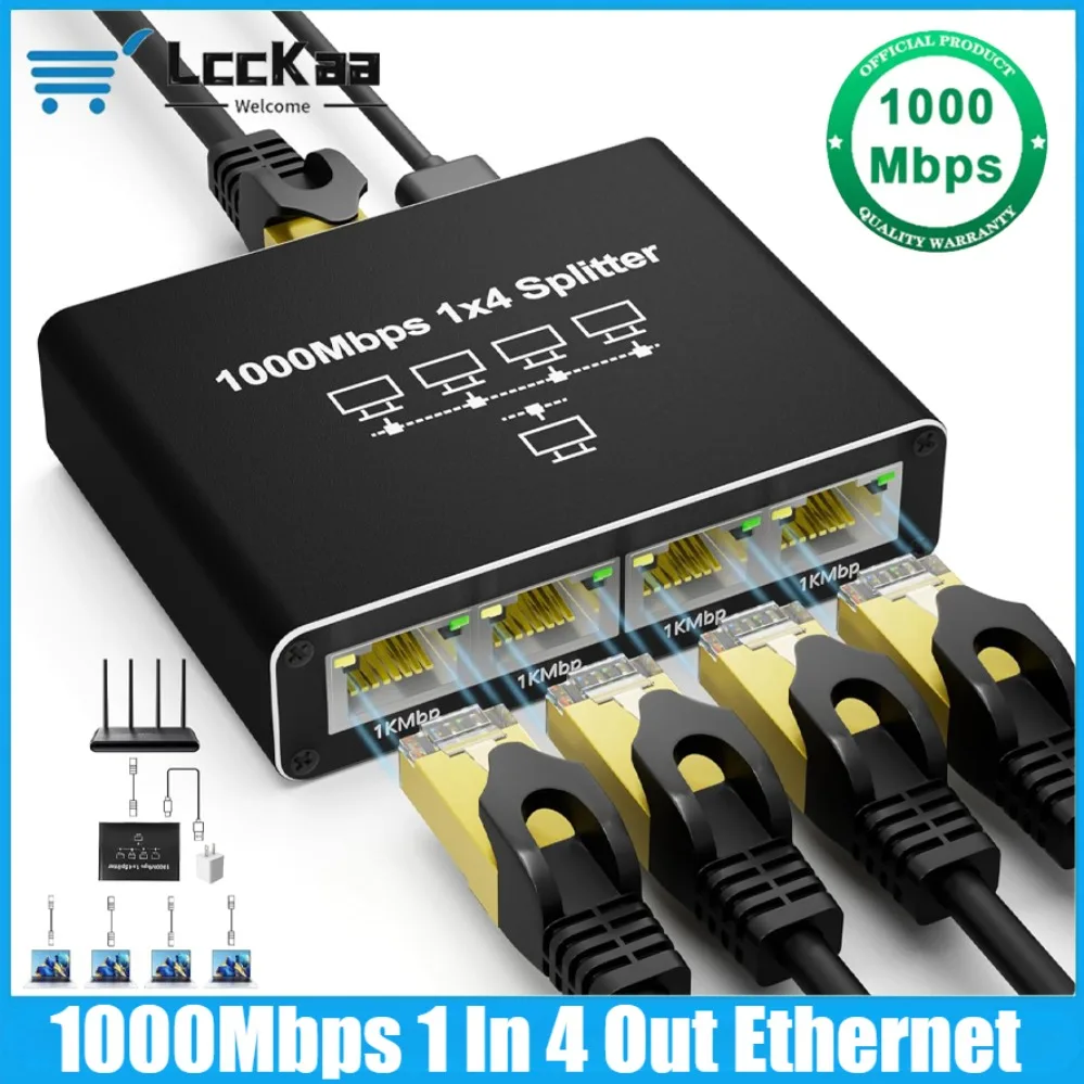 1 To 4/3/2 RJ45 Splitter High Speed 1000Mbps Network Connector Splitter 4 Devices Simultaneously Networking for Cat6/7/8 Cable