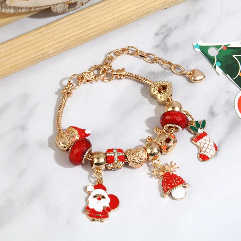 

Christmas Charms Beads Brand Bracelets Enamel Charm Xmas Bracelets Handmade DIY Beaded Bangle Festival Gift Pulsera 2023