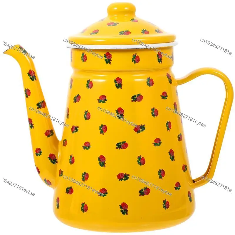 1.5L Enamel Coffee Pot Tea Kettle, Portable Camping Tea Drip Coffee Maker, Campfire Home Kitchen Teapot for Coffee & Tea