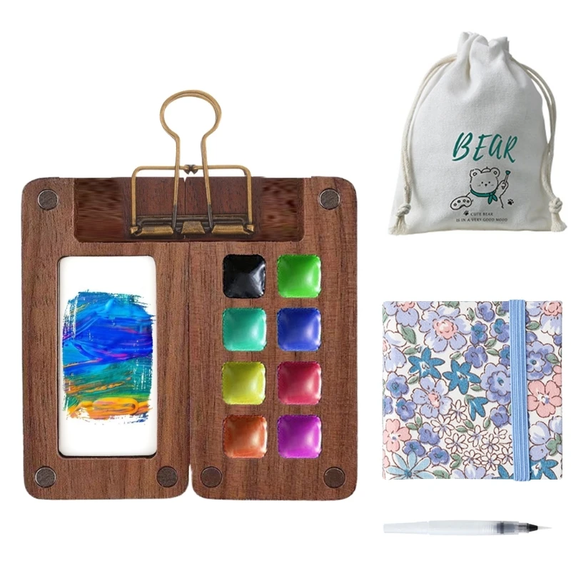 صندوق طلاء 8/15 لون، مجموعة ألوان مائية للسفر، لوحات كراسة الرسم المحمولة، هدية K1KF