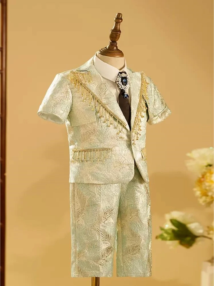 4PCS Kinder Formale Prom Anzüge Hochzeit Geburtstag Taufe Party Abendkleid Kinder Klavier Leistung Kostüm Jungen Sets A2853 – Detail 4